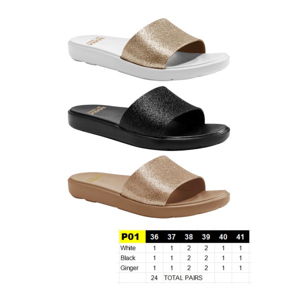P01 - Claquettes Paillettes - 36 au 41 - 3 couleurs- 24 paires